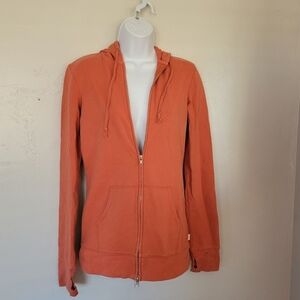 Modbe Medium Orange Long Sleeve Zip Up Jacket Double Zipper Hooded Thumb Hole